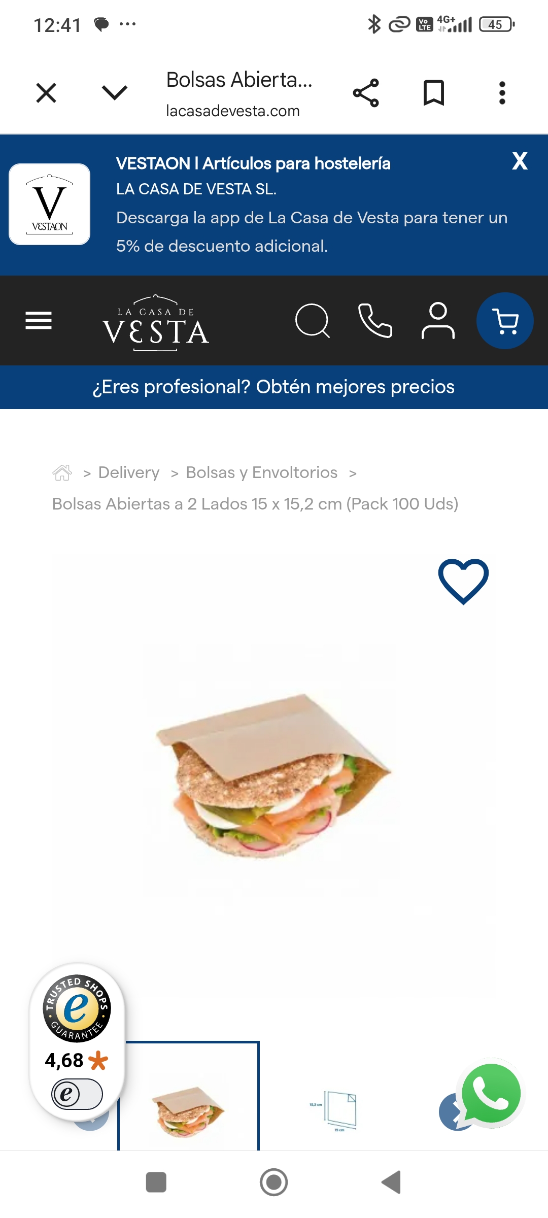 bolsa arepas kraft 15 cm x 15 cm — otra vista