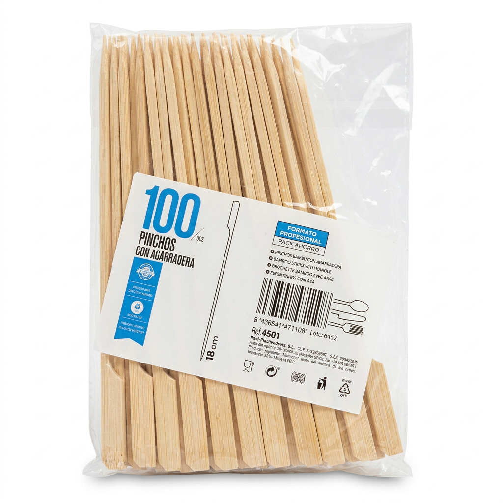 pinchos brochetas con agarradera 18 cm, paquete de 100 unidades — Plastiahorro