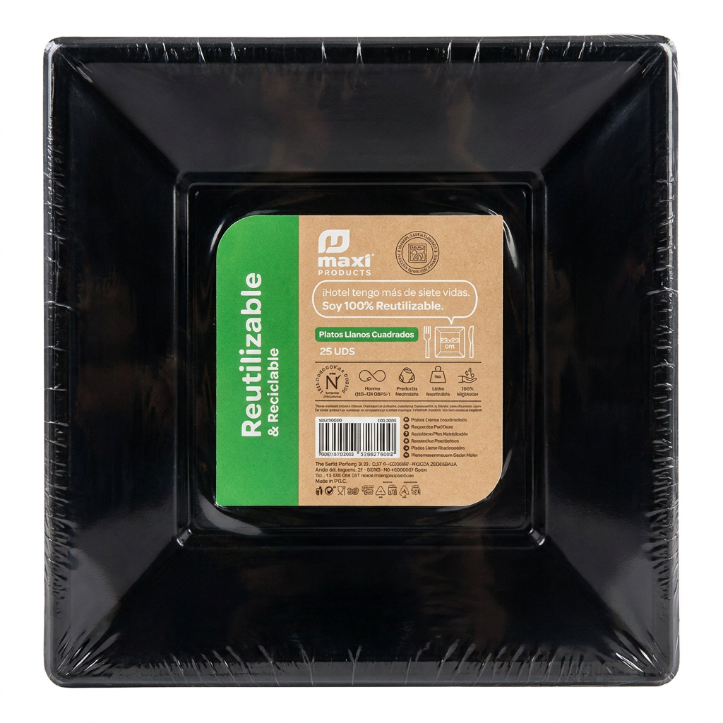 plato cuadrado 23 cm (llano, hondo), paquete de 25 unidades — Plastiahorro
